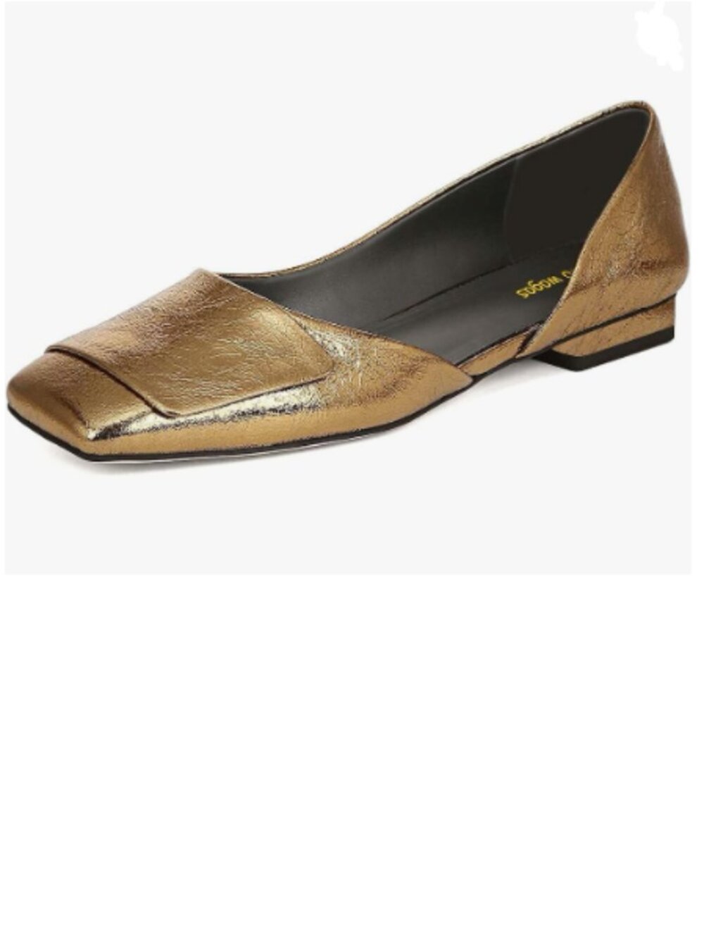 Wo Wagas Gold Pumps Side Cut Chunky Low Heel Square Toe Slip On Working Shoes